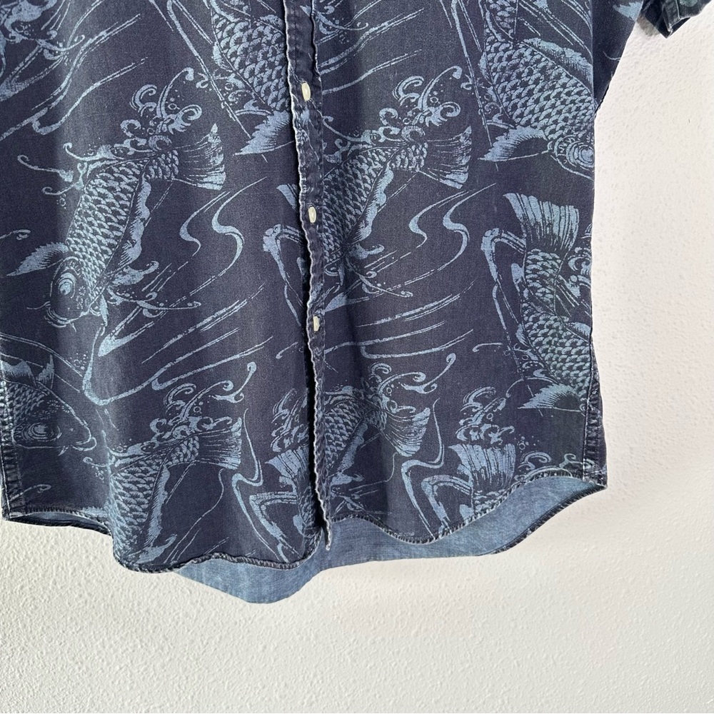 Ralph Lauren Men’s L Blue Koi Fish Short Sleeve Shirt - Picture 2 of 7